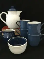 Perfect Noritake AQUARIUS 8605 Coffee Pot/Server, 4 Cup/Mug, Sugar/Creamer Set