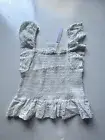 NWT House Of Harlow 1960 Smocked Flutter Sleeve Eyelet Top White L