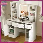 Large Dressing Table Stool Set With LED Makeup Mirror Vanity Desk+ Shlef 3 Draws