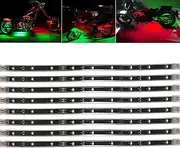 8Pcs Motorcycle LED Light Kit,4Pcs Green 4Pcs Red LED Underglow Atmosphere Lighting Kit Waterproof Flexible Strips Light for Motorcycle Scootor Golf Cart ATV