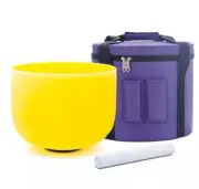 8"E Note Frosted Crystal Singing Bowl Solar Plexus Chakra Yellow with Carry Case
