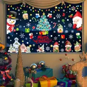 Christmas Static Window Stickers Festive Holiday Decoration Decals Hand-Painted Santa Claus Christmas Tree Stickers Chri