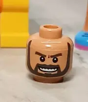 New LEGO Handsome Man Head Thick Beard Brown Tanned Skin Medium Nougat Flesh