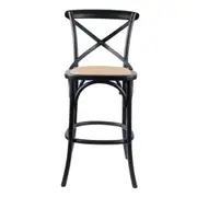 Café Cross Back Bar Stool - Black/Rattan