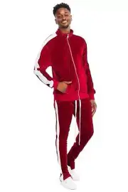 Mens Velour Side Stripe Track Set Pants and Jacket
