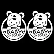 2 Pcs Baby On Board Sticker Removable Baby Kids Safety Car Signs Reflective Car Sticker Cute Cartoon on Car Sticker Window Safety Decal (White)