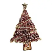 Pink Crystal Christmas Tree Brooch Gold Tone