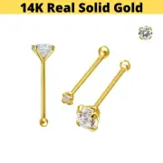 14 KARAT SOLID 14K YELLOW GOLD 20G 2MM CLEAR CZ NOSE STUD BONE DIMPLE RING