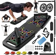 Push Up Board,Home Gym,Portable Exercise Equipment,Pilates Bar & 20 Fitness Accessories with Resistance Bands & Ab Roller Wheel,Full Body Workout at Home
