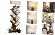 6 Tier Tree Bookshelf with Light, Narrow Bookcase Tower, Tall Floor Standing