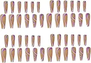 FOMIYES 48pcs Line Pattern False Nails Full Covers Adorable Artificial Fake Nail Stickers