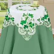 Embroidered St. Patrick's Day Lucky Irish Shamrock Square Polyester Tablecloth