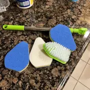 Scrub Cleaning Brush W/ 37” Extendable Handle 1 Stiff Bristle 3 Sponge Brushes