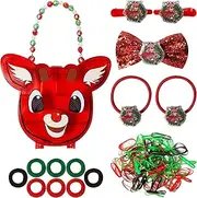LUV HER Rudolph The Red Nosed Reindeer Christmas Hair Accessory Case for Girls with Hair Clips, Elastics, Bow, and Terries, Ages 3+