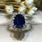 4.0CT Oval Cut Lab Created Blue Sapphire Diamond Ring 14K White Gold Plated
