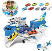 Fiotha Transport Aeroplane Toy Set - 8 Cars, 1 Plane, Storage Container - for Boys and Children 3-6 Years