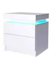 [Levede] Bedside Tables RGB LED Side Table 2 Drawers High Gloss Nightstand Cabinet in White
