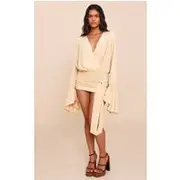 Cream Chiffon Exaggerated Sleeves Longline Blouse, Cream