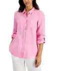 Charter Club Petite 100% Linen Button-Front Shirt Bubble Bath, Sz PM