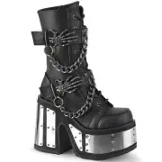 Demonia Camel-120 Metal Panel Platform Skeleton Hand Buckles Boots