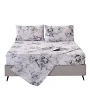 Marble Bed Sheet, 4PC Black White and Gray, Queen Size Modern Pattern Printed...