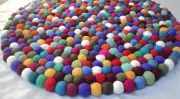 Multi Colored Felt Balls Carpet Mat Round Rug 100% Wool 50CM Christmas Gifts