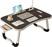 UNICOO® Foldable Laptop Stand Lap Desk with USB Charge Port | Portable Laptop Stand for Desk, Bed & Couch | Lap Desk with Cup Holder & Tablet Slot, Side Drawer | Ideal for Home & Office (Ebony Black)