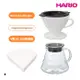 【HARIO】W60磁石濾杯豪華組(濾杯+V60雲朵02玻璃分享壺600ml+matrix V型濾紙02白色100入)