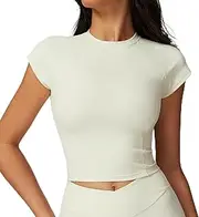 [FUNSEED] Women's Baselayers Casual Tight Short Sleeve Fitness Sports Underwear Top, White/Opulent Garden, M