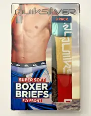 QUICKSILVER MEN'S LARGE (36-38) 3 PACK SUPER SOFT BOXER BRIEFS FLY FRONT NWT