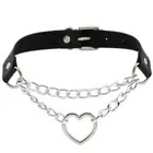 House Of Dasein Bdsm Day Collar Heart Pendant Choker Silver Chain Necklace leath