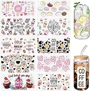 10Pcs UV DTF Cup Wrap Transfer Sticker, Furniture Craft Wood DIY Crafts Waterproof Mixed Style Glass Cup UV DTF Decal Stickers Decorative Water Bottle Rub on Transfer Stickers for 16oz Glass Cups