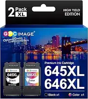 GPC Image Remanufactured 645 XL 646 XL Ink Cartridges Replacement for 645XL 646XL Combo Pack PG645xl Black CL646xl Color Works for Pixma MG2560 MG2460 MG2960 MG2965 MX496 (1 Black 1 Color)
