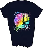 [Above Good Tee] I Know I Play Like A Girl Softball Player Coach Fans Softball Lover (2) Unisex Shirt Gift Women Men T-Shirt (Navy;L)