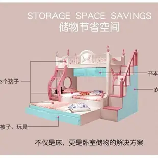 ★免運★ 實木兒童床上下鋪上下床公主床雙層床粉色女孩高低床子母床藍色男 ★特惠/快速出貨