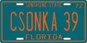 Larry Csonka Miami Dolphins 1972 Florida License Plate