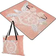 Yoogain Outdoor Blanket Water-Resistant Lawn Travel Picnic Blanket for Kids Summer Gift Light Peach Turtle 60x80in