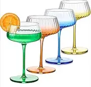 Colored Ribbed Highball Glasses Set of 4, Vintage Iced Tea Glassware, Tall Collins Glasses for Mojitos, Water, or Cocktails, Lightweight Lead-Free Crystal Drinkware (Style 1)
