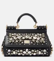 [Dolce & Gabbana] Dolce & Gabbana Sicily Small embellished leather tote bag One Size black