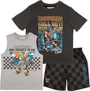 [Transformers] Boys 3 Piece Short Set Short Sleeve Shirt Tank Top Shirt and Shorts 3 Pack Bundle Set for Kids