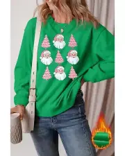 Dark Green Santa Clause Christmas Tree Graphic Sweatshirt - Sweatshirts &