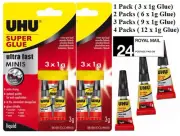 UHU Super Glue Mini Trio Adhesives 3 x 1g Tubes Super Power Super Glue Liquid
