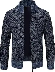[SWJGLITTR] Men's Checkered Cardigan Sweaters Slim Fit Knitted Sweater Cardigans Stand Collar Knitted Sweater Jackes