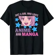 [X.Style] Just a Girl Who Loves Anime and Manga Japanese Art Graphic ds759 T-Shirt (S) Black