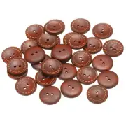 30pcs Wooden Sewing Button 23mm 2 Holes Round Craft Clothing Button Red Brown
