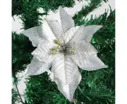 Poinsettia Christmas Decorations Glitter Poinsettia Flowers for Christmas Tree Decorations(12Pack)