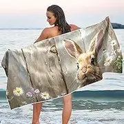 YMXFXP Microfiber Thin Lightweight Beach Towel Rabbit Daisy Board Retro Quick Dry Pool Towels 30” x 60” Sand Free Absorbent Yoga Camping Towel for Gym, Gym, Picnic S