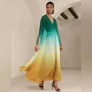 NWT! BANANA REPUBLIC DAYBREAK OMBRÉ BLUE ZELA CHIFFON MAXI DRESS - SIZE 0