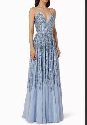 New Mac Duggal Blue Metallic A-Line Gown Sz 2