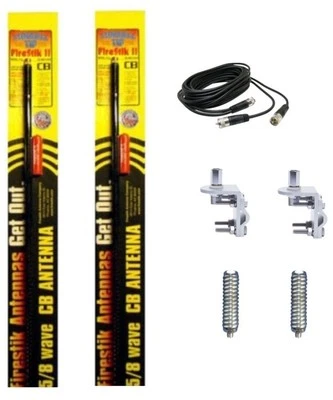 2 FIRESTIK 2 FS2 BLACK, FS2B 2FT CB ANTENNAS, 18FT DUAL COAX, MOUNTS & SPRINGS